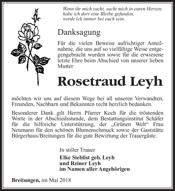 Traueranzeige von Rosetraud Leyh von Südthüringer Presse