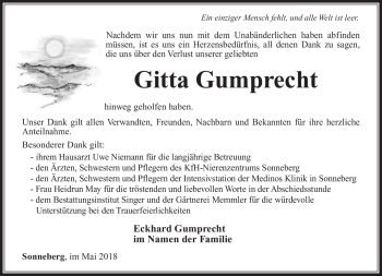 Traueranzeige von Gitta Gumprecht von Südthüringer Presse