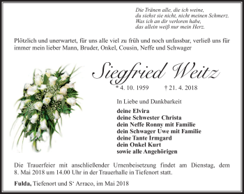 Traueranzeige von Siegfried Weitz von Südthüringer Presse