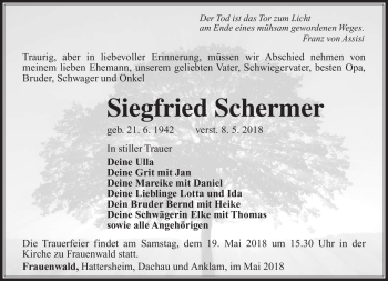 Traueranzeige von Siegfried Schermer von Südthüringer Presse