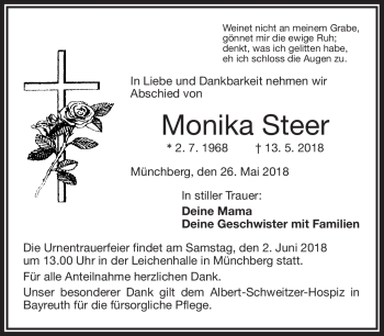 Traueranzeige von Monika Steer von Frankenpost