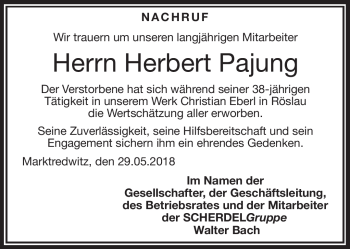 Traueranzeige von Herbert Pajung von Frankenpost