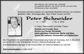 Traueranzeige von Peter Schneider von Südthüringer Presse