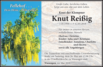 Traueranzeige von Knut Reißig von Südthüringer Presse