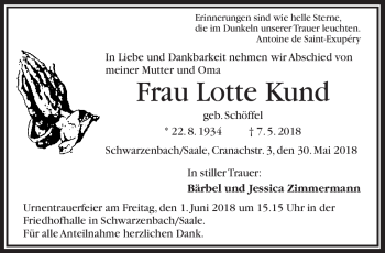 Traueranzeige von Lotte Kund von Frankenpost