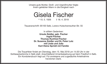 Traueranzeige von Gisela Fischer von Frankenpost