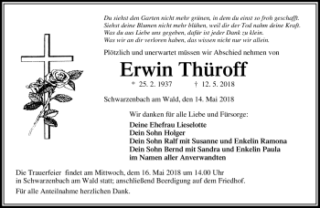 Traueranzeige von Erwin Thüroff von Frankenpost