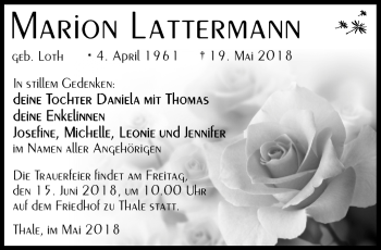 Traueranzeige von Marion Lattermann von Südthüringer Presse