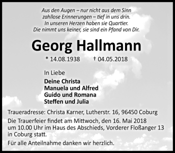 Traueranzeige von Georg Hallmann von Neue Presse Coburg