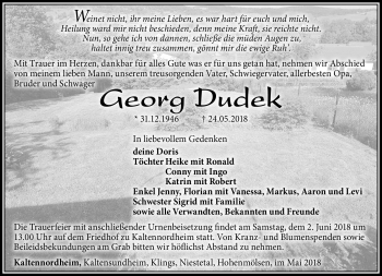 Traueranzeige von Georg Dudek von Südthüringer Presse