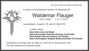 Traueranzeige von Waldemar Flauger von Frankenpost
