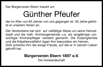 Traueranzeige von Günther Pfeufer von Neue Presse Coburg