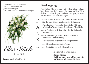 Traueranzeige von Else Stück von Südthüringer Presse