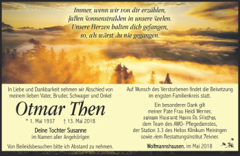 Traueranzeige von Ottmar Then von Südthüringer Presse