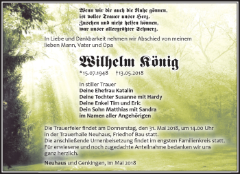 Traueranzeige von Wilhelm König von Südthüringer Presse