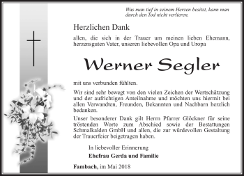 Traueranzeige von Werner Segler von Südthüringer Presse