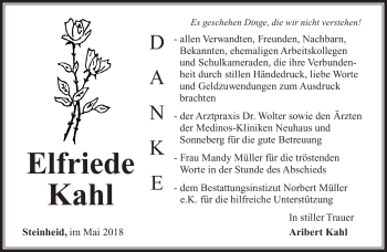 Traueranzeige von Elfriede Kahl von Südthüringer Presse