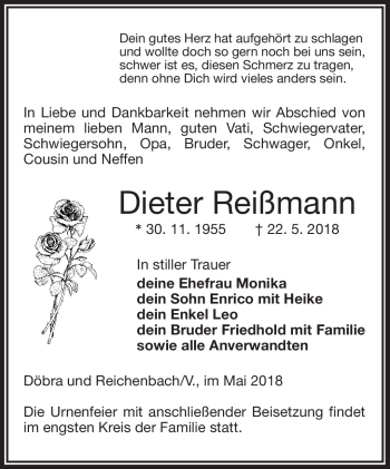 Traueranzeige von Dieter Reißmann von Frankenpost