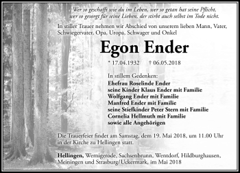 Traueranzeige von Egon Ender von Südthüringer Presse