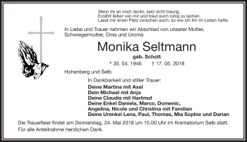 Traueranzeige von Monika Seltmann von Frankenpost