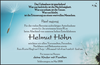Traueranzeige von Helmut Höhn von Südthüringer Presse