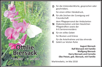 Traueranzeige von Ottilie Biersack von Frankenpost