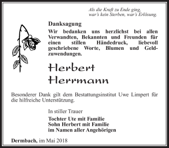 Traueranzeige von Herbert Herrmann von Südthüringer Presse