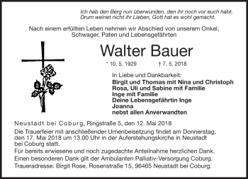Traueranzeige von Walter Bauer von Neue Presse Coburg