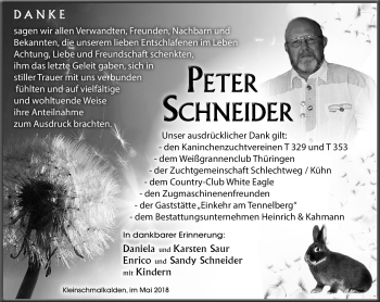 Traueranzeige von Peter Schneider von Südthüringer Presse