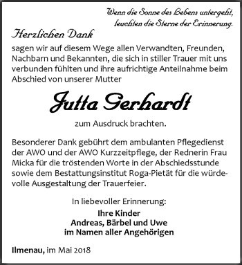 Traueranzeige von Jutta Gerhardt von Südthüringer Presse