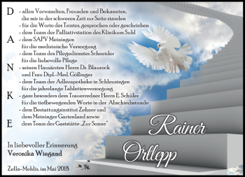 Traueranzeige von Rainer Ortlepp von Südthüringer Presse