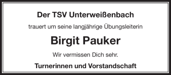 Traueranzeige von Birgit Pauker von Frankenpost