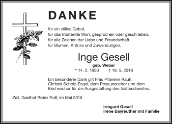 Traueranzeige von Inge Gesell von Frankenpost