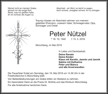Traueranzeige von Peter Nützel von Frankenpost