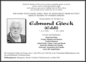 Traueranzeige von Edmund Gieck von Südthüringer Presse