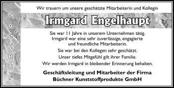 Traueranzeige von Irmgard Engelhaupt von Südthüringer Presse