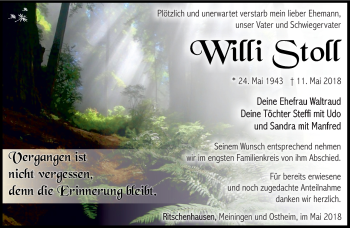 Traueranzeige von Willi Stoll von Südthüringer Presse