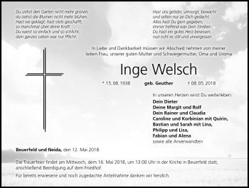 Traueranzeige von Inge Welsch von Neue Presse Coburg