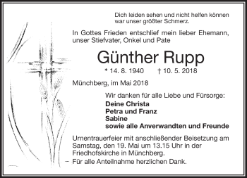 Traueranzeige von Günther Rupp von Frankenpost