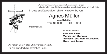 Traueranzeige von Agnes Müller von Frankenpost