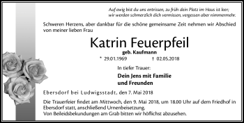 Traueranzeige von Katrin Feuerpfeil von Neue Presse Coburg