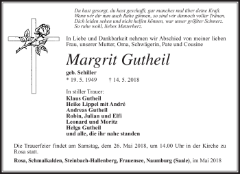 Traueranzeige von Margrit Gutheil von Südthüringer Presse