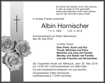 Traueranzeige von Albin Hornischer von Frankenpost