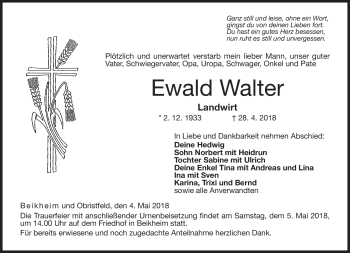 Traueranzeige von Ewald Walter von Neue Presse Coburg