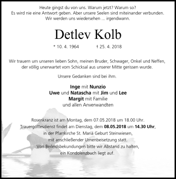 Traueranzeige von Detlev Kolb von Neue Presse Coburg