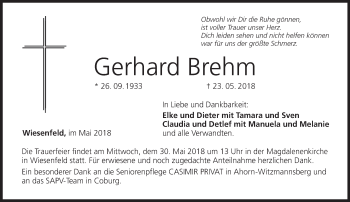 Traueranzeige von Gerhard Brehm von Neue Presse Coburg