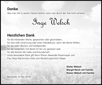 Traueranzeige von Inge Welsch von Neue Presse Coburg