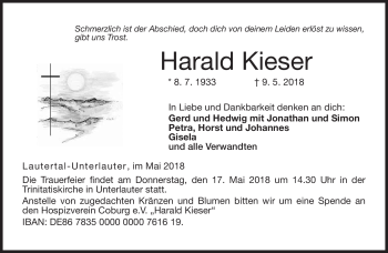 Traueranzeige von Harald Kieser von Neue Presse Coburg