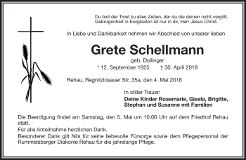 Traueranzeige von Grete Schellmann von Frankenpost