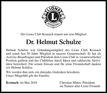 Traueranzeige von Helmut Schulze von Neue Presse Coburg